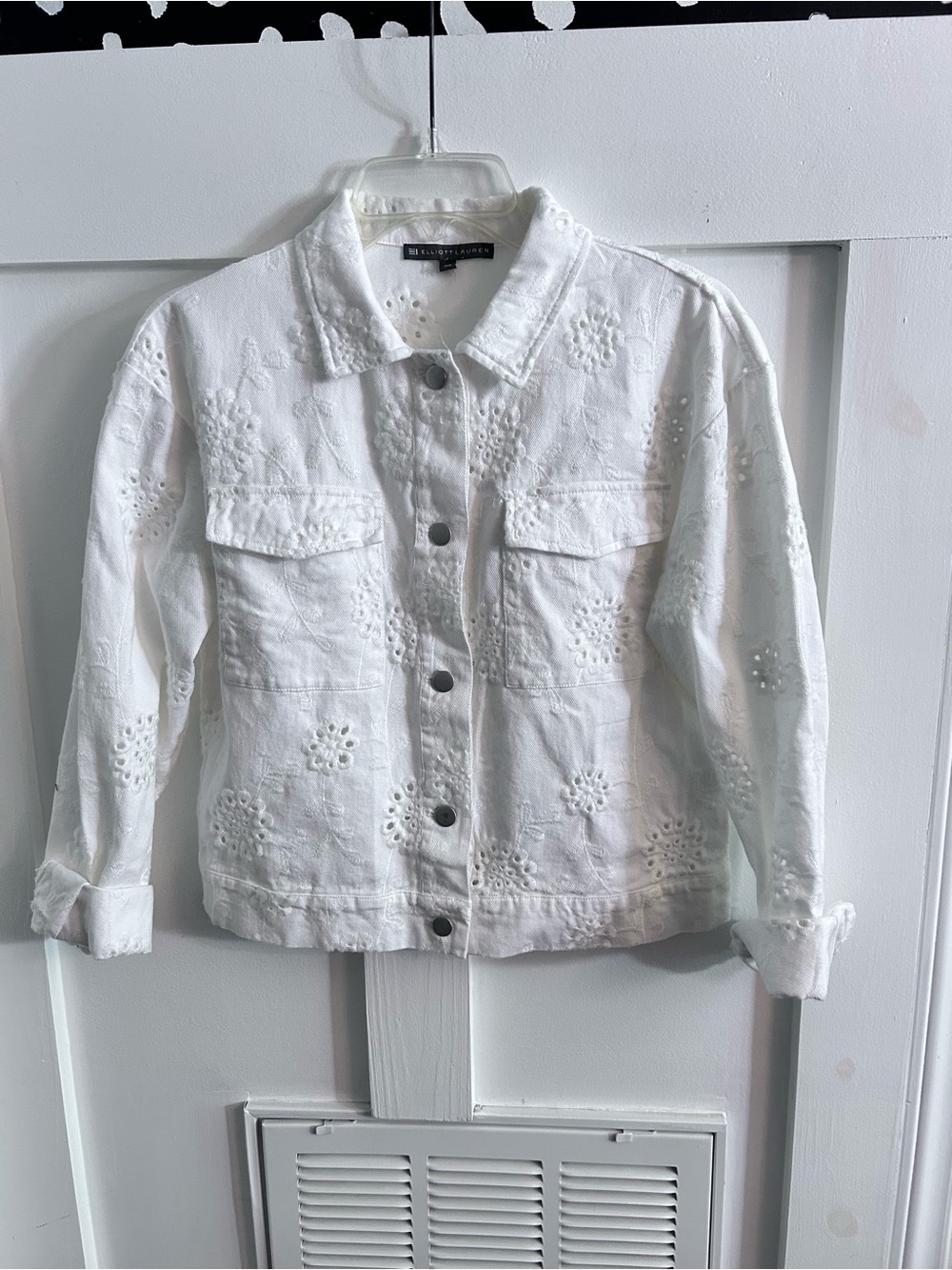 Elliott Lauren Eyelet Jean Jacket White size XS